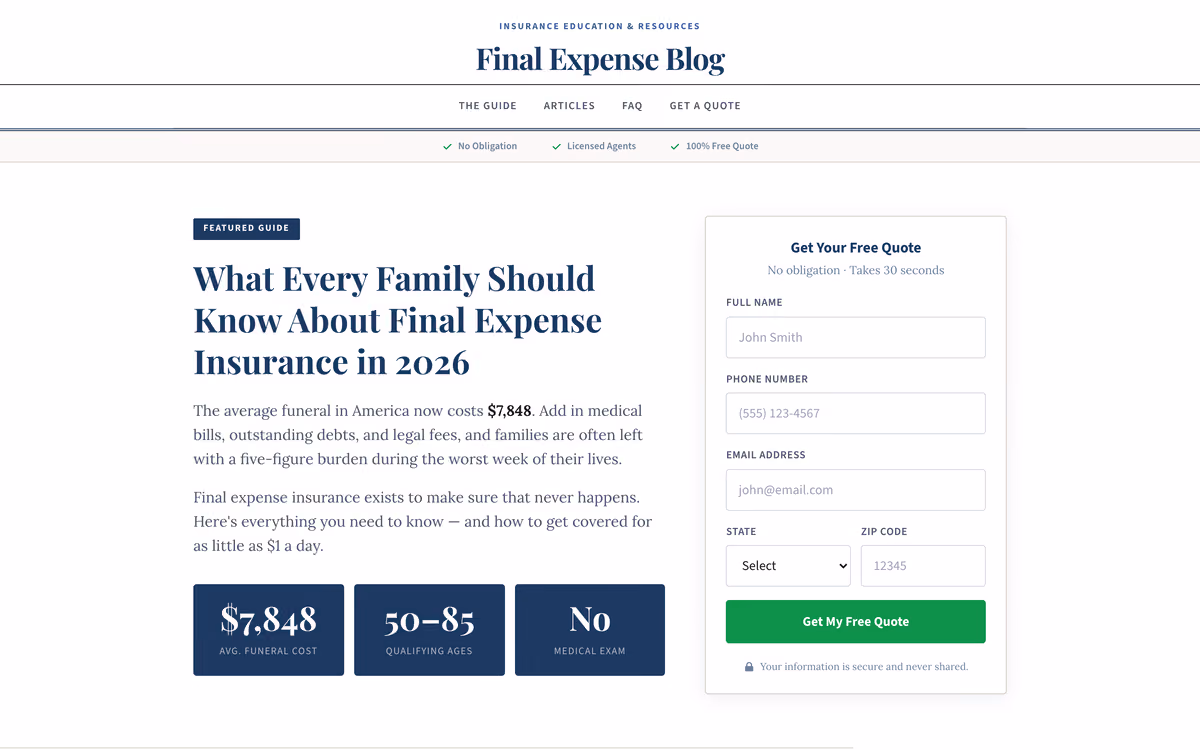 Screenshot of FinalExpense.blog