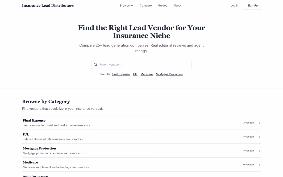 Screenshot of Insurance Lead Distributors