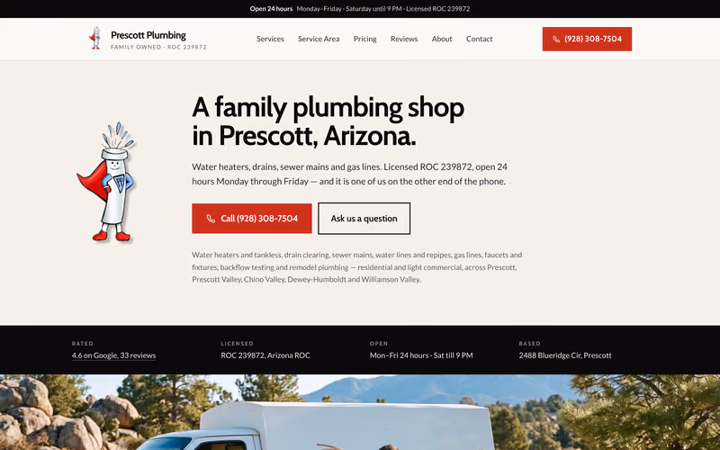 Prescott Plumbing homepage